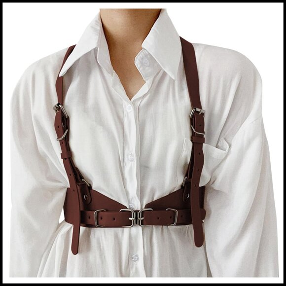 Punk Harness Belt Faux Leather Adjustable Straps Y2K Chic Cosplay Accessory main image 6